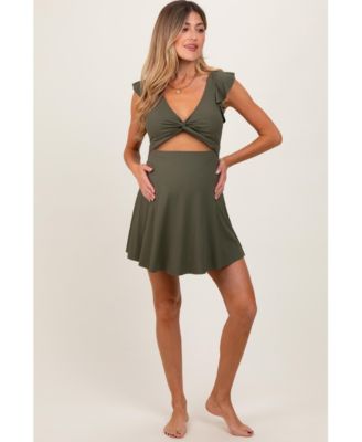 Pinkblush Women's Olive Ribbed Ruffle Twist Front Swim Dress