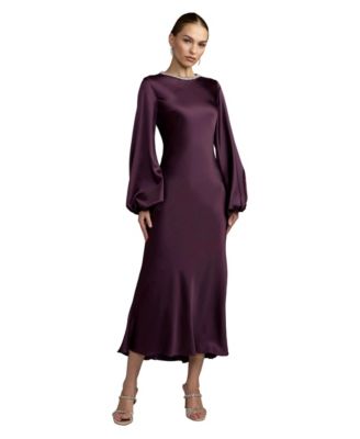 Mac Duggal Women's Crystal-Embellished High-Neck Satin Maxi Dress