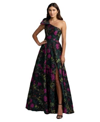 Женское бальное платье Mac Duggal Petite с одним плечом, цветочный жаккард, оверсайз с большим бантом