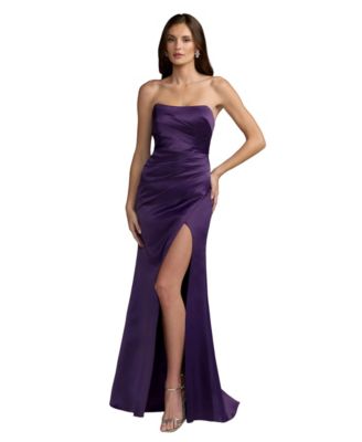 Mac Duggal Women's Strapless Ruched High-Slit Gown