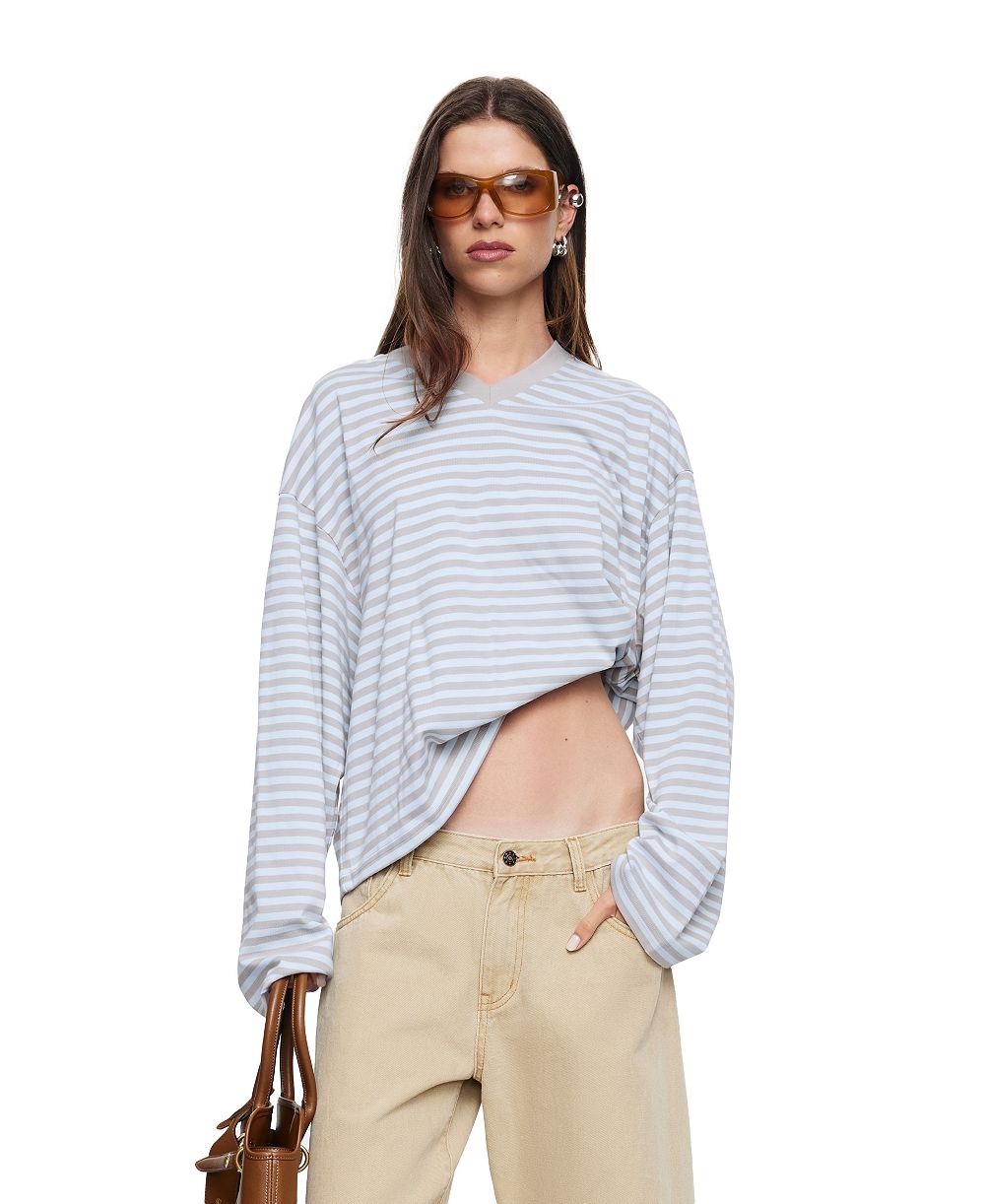 Lioness Women's Bloom Striped V-Neck Long-Sleeve T-Shirt