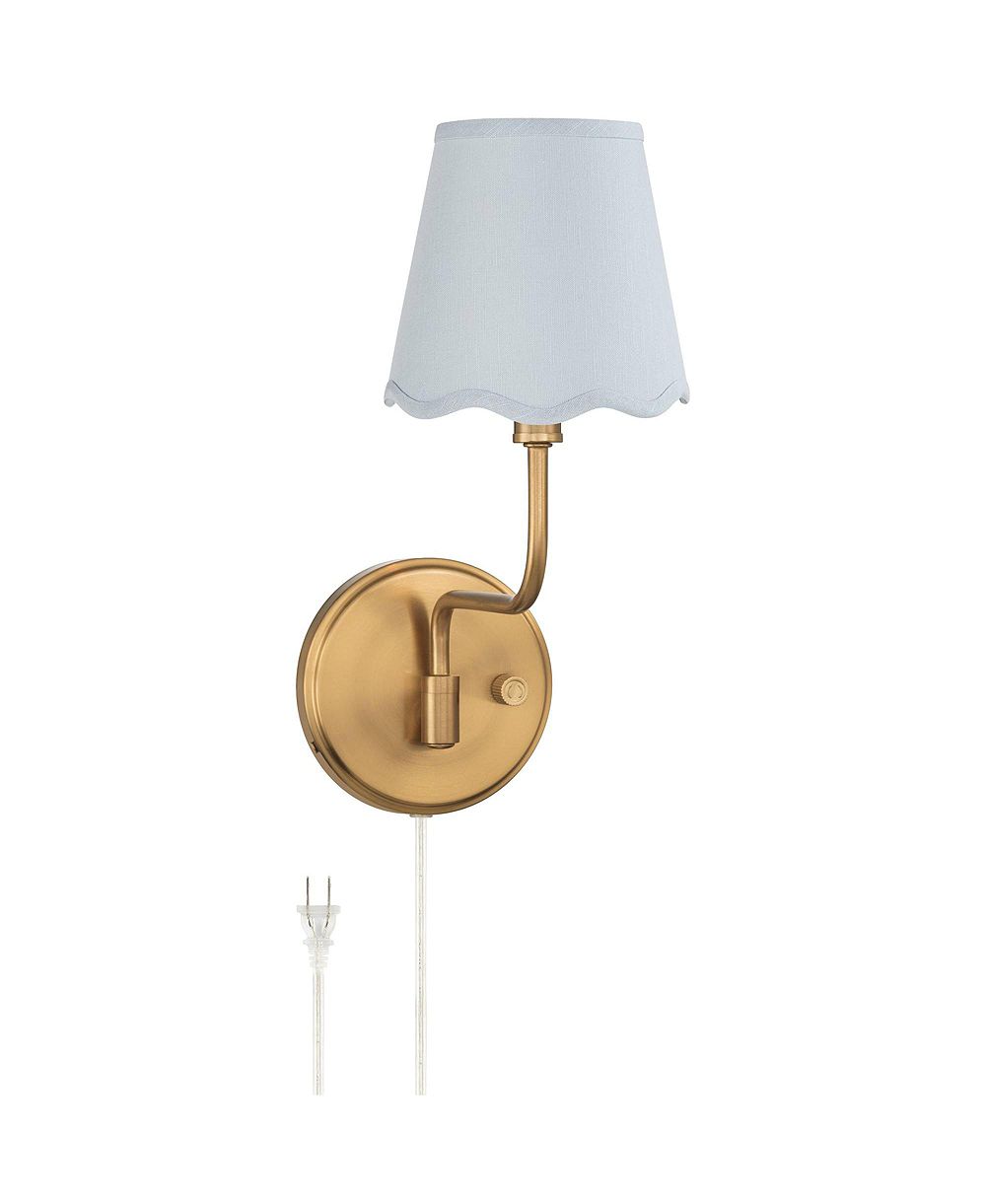 Настенный бра Possini Euro Design Opehlia 9 1/2" High Warm Brass Blue Scallop Shade