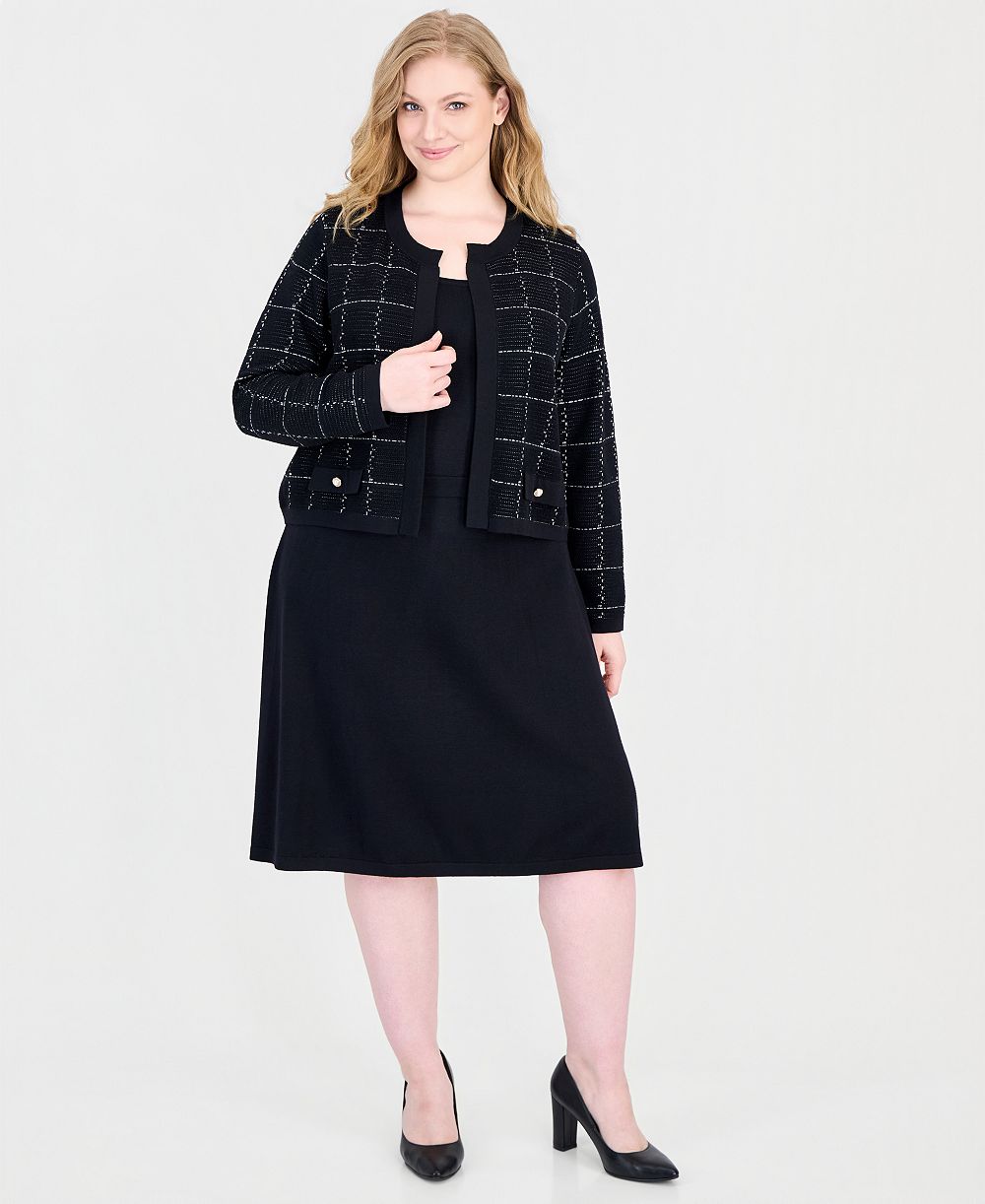 Sandra Darren Plus Size Scoop Neck Long Sleeve Jacket Sweater Dress