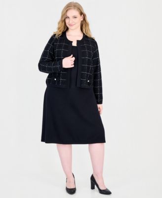 Sandra Darren Plus Size Scoop Neck Long Sleeve Jacket Sweater Dress