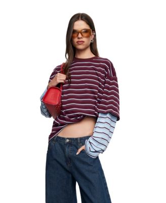 Lioness Women's Bottega Oversized Long-Sleeve Striped Cotton-Blend T-Shirt