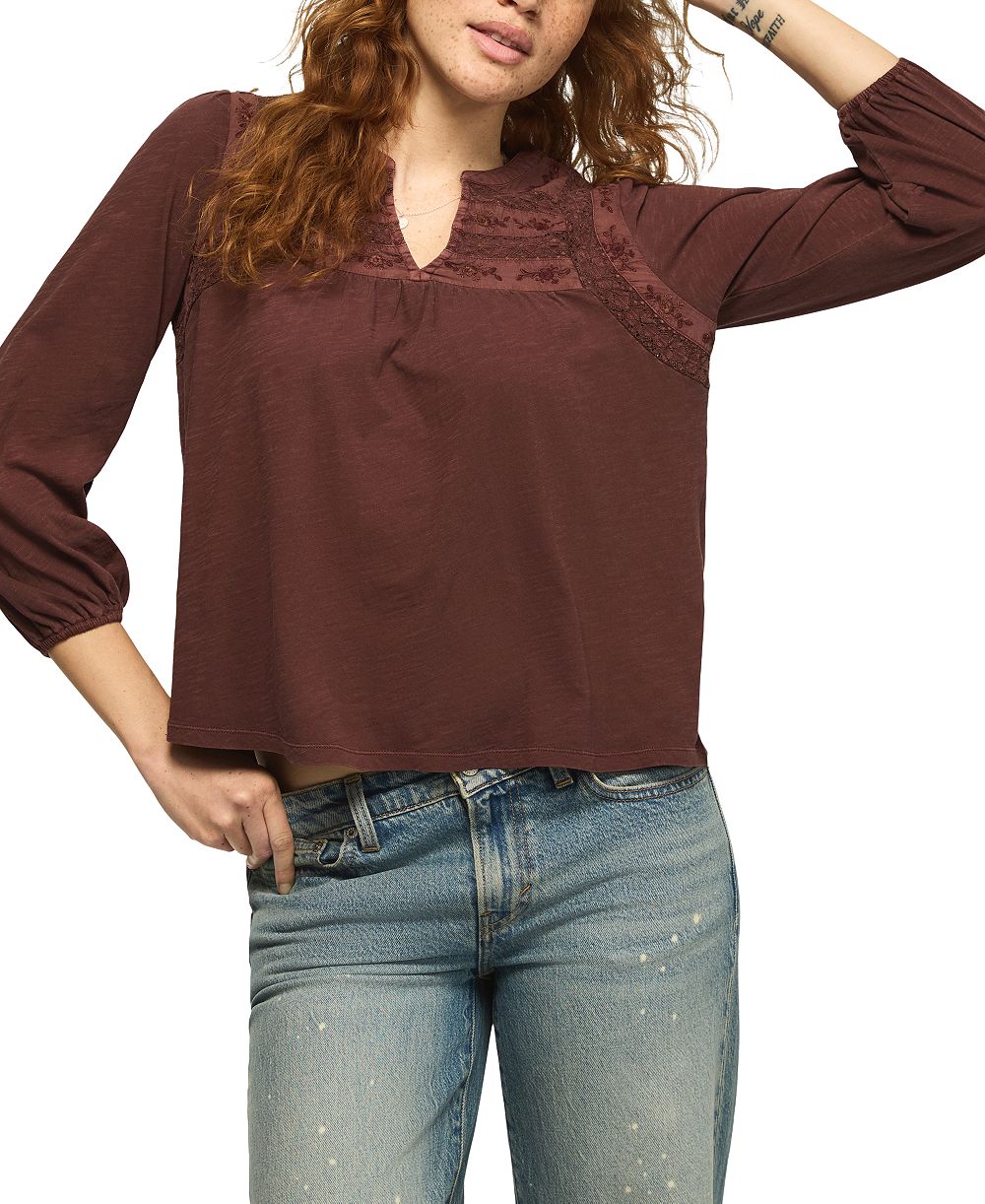Lucky Brand женский топ с вышивкой и кружевной отделкой