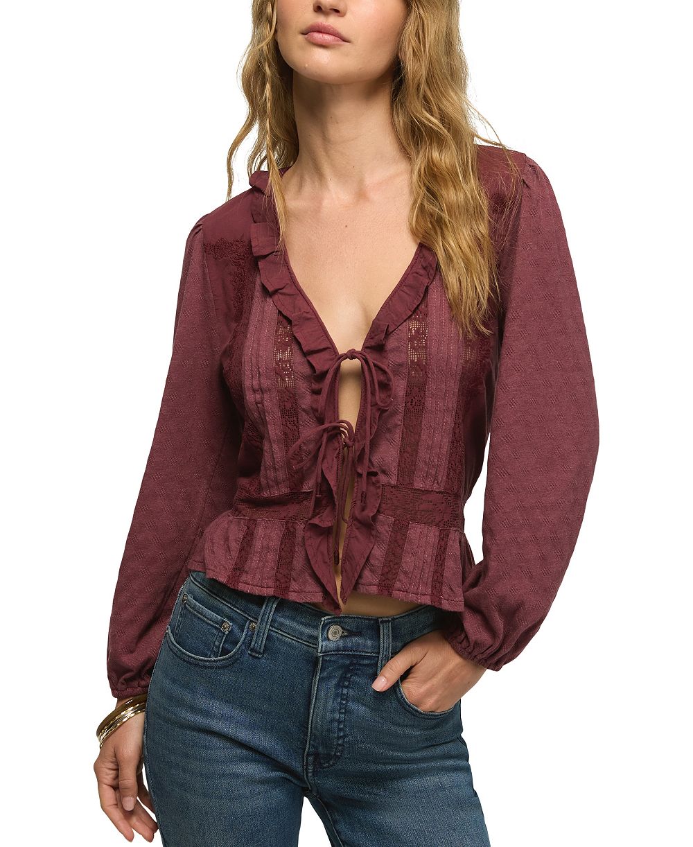Lucky Brand женская блузка с длинным рукавом и v-образным вырезом, с оборками