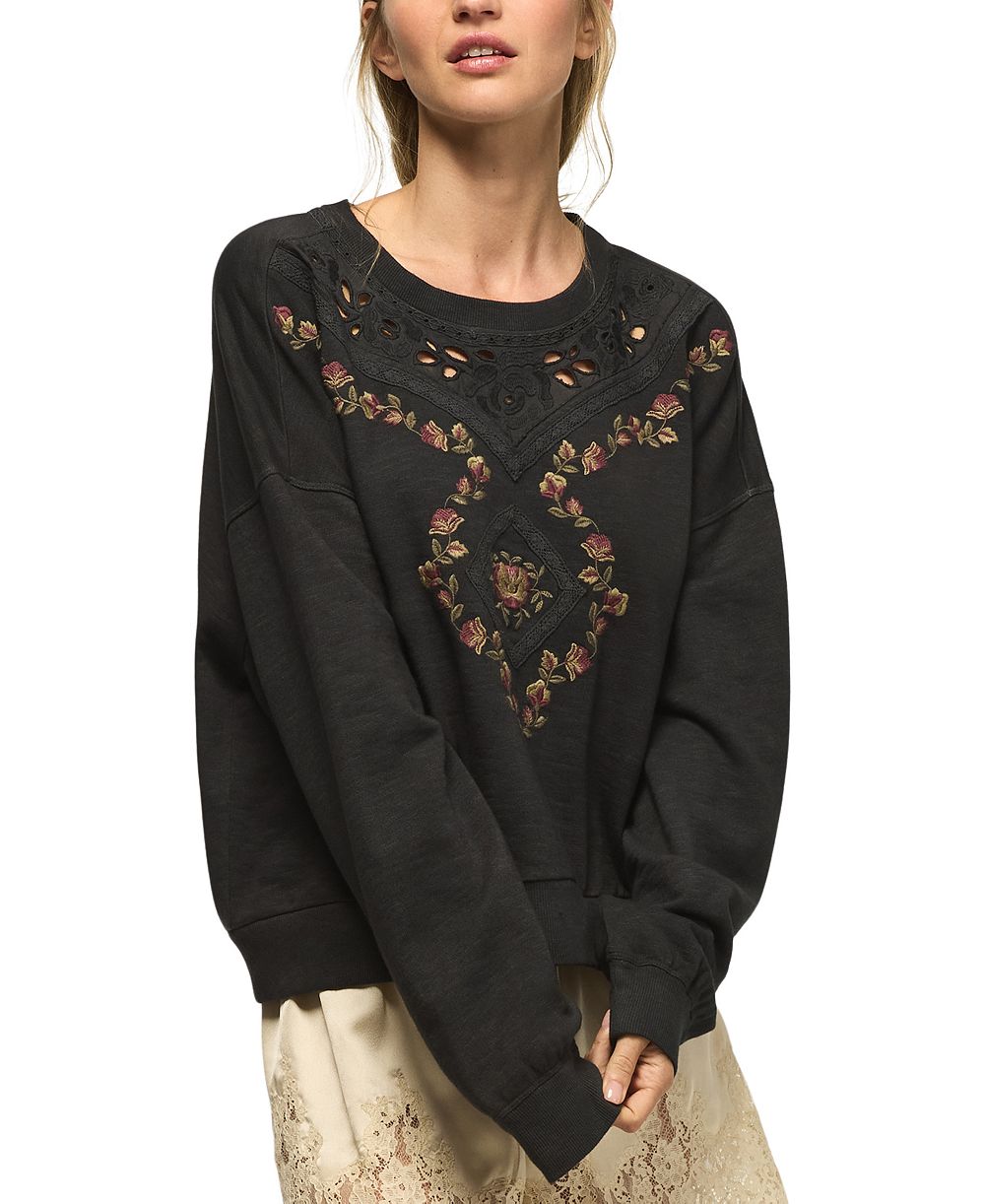 Lucky Brand Women's Long-Sleeve Crewneck Embroidered Sweatshirt