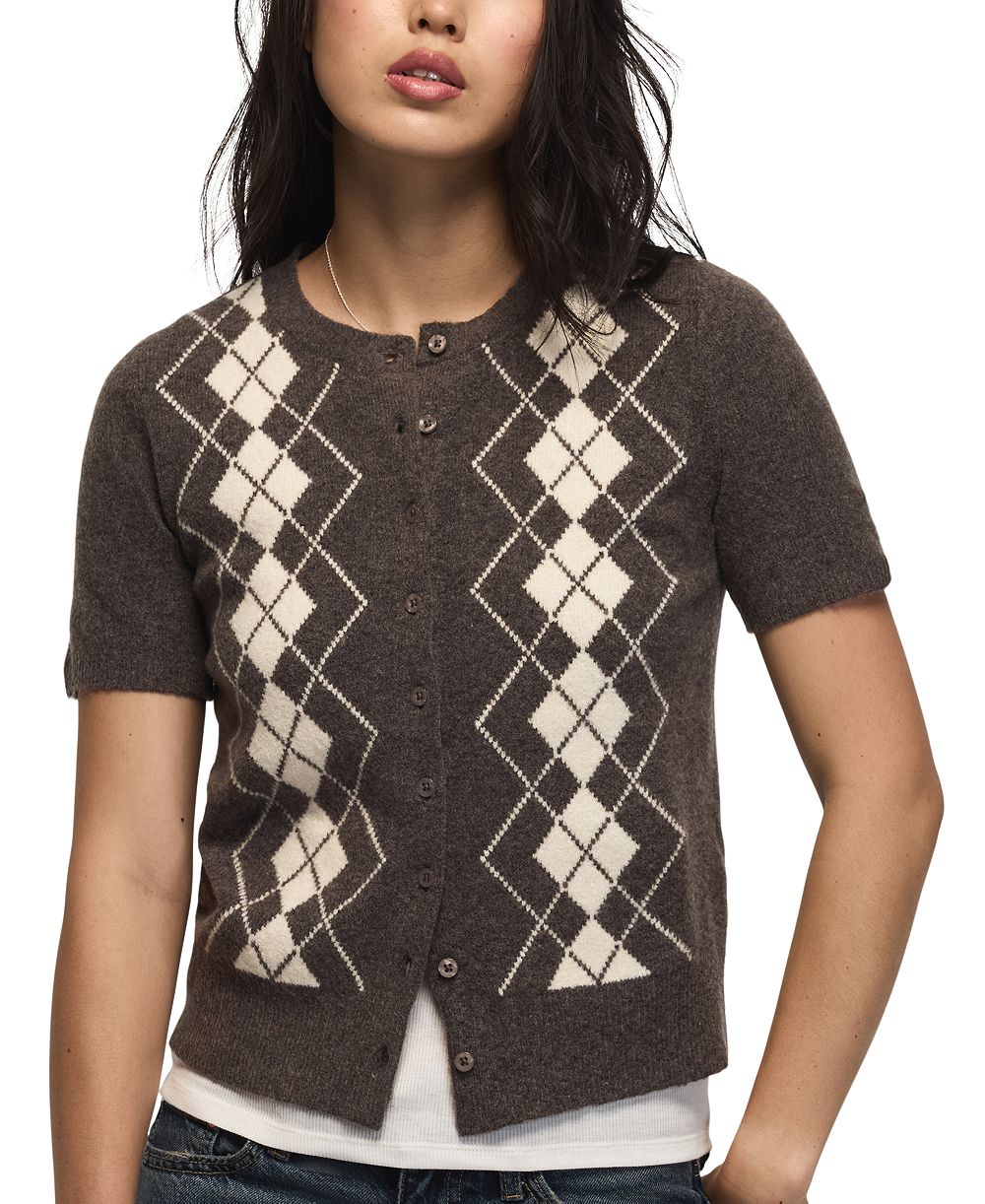 Lucky Brand Women's Argyle Crew-Neck Short-Sleeve Cardigan