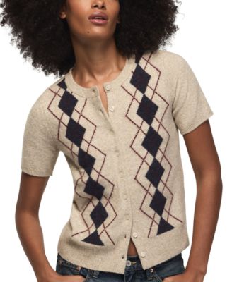 Lucky Brand женский короткий кардиган с коротким рукавом и круглым вырезом в аргайль