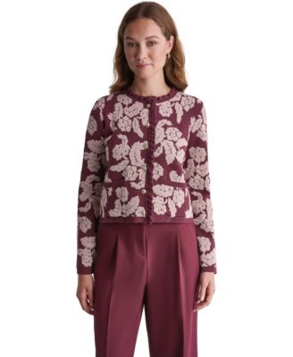 BCBG Women's Floral Crew-Neck Cardigan Sweater