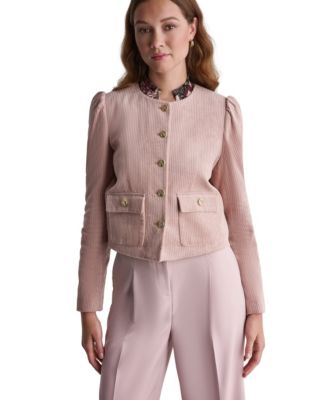 BCBG Women's Corduroy Puff-Shoulder Collarless Jacket