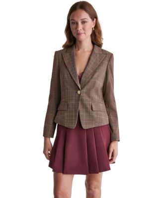 BCBG Women's Plaid Shoulder-Padded Stretch Blazer