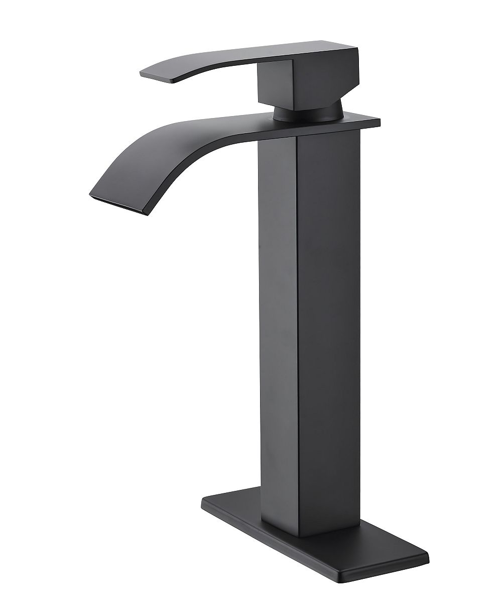 Single Handle Stainless Steel Bathroom Sink Faucet, 12-Inch Overall Height, with Waterfall Spout