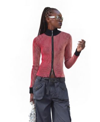 Desigual Women's Full-Zip Iridescent-Knit Cropped Sweater