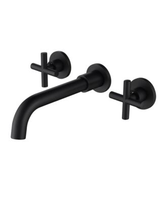 8-Inch Center-to-Center Wall-Mounted Bathroom Sink Faucet, 2-Handle Brass Faucet with Cross Handles
