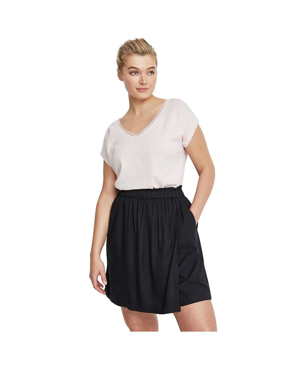 ellos Women's Plus Size Crochet-Trim V-Neck Dolman Cap Sleeves Tee