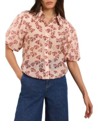 Mint Velvet Women's Heart-Print Puff-Sleeve Blouse