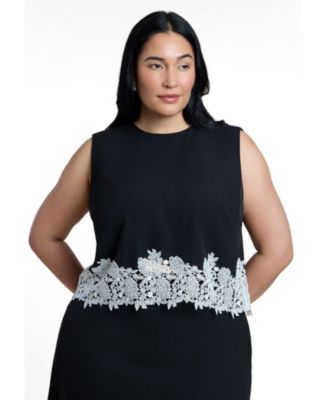 ELOQUII топ с вырезом-лодочкой и кружевной отделкой, Plus Size