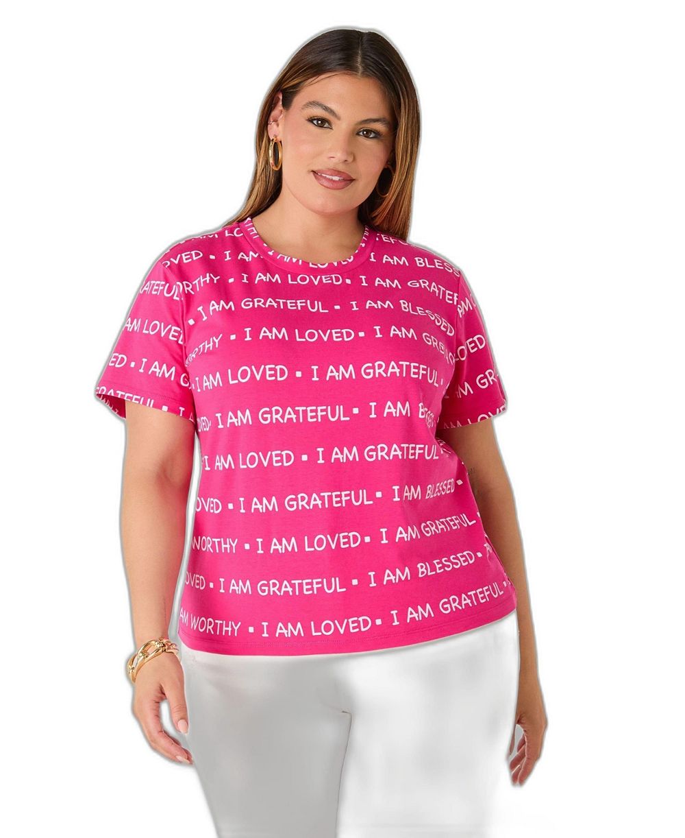 Ashley Stewart Plus Size I Am Printed Crewneck T-Shirt