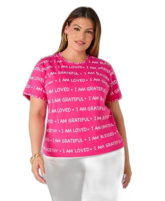 Ashley Stewart Plus Size I Am Printed Crewneck T-Shirt