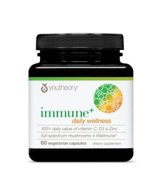 Youtheory Immune Plus Daily Wellness  Vegetarian Immune Support Supplement with Vitamin C, Vitamin D3 and Zinc 60 Vegetarian Capsules