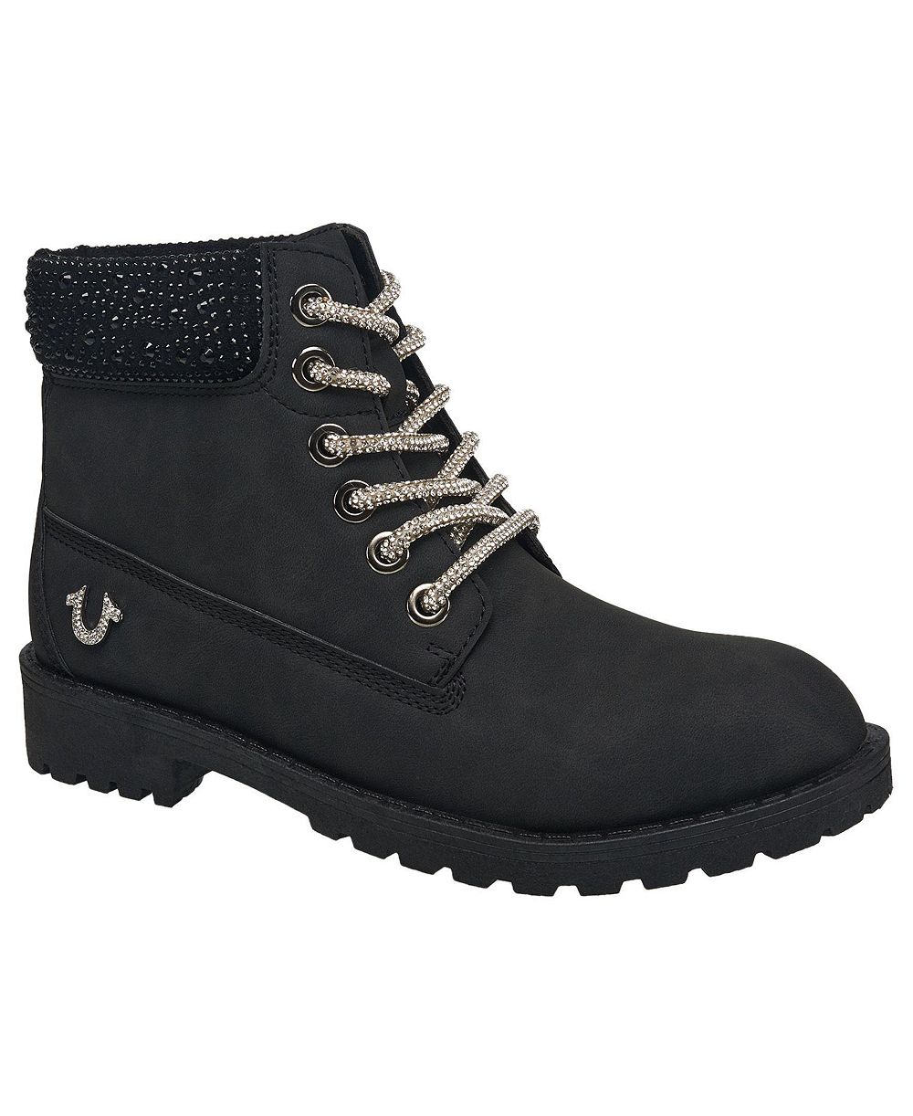True Religion Women's Faith Bling Lace Combat Boot