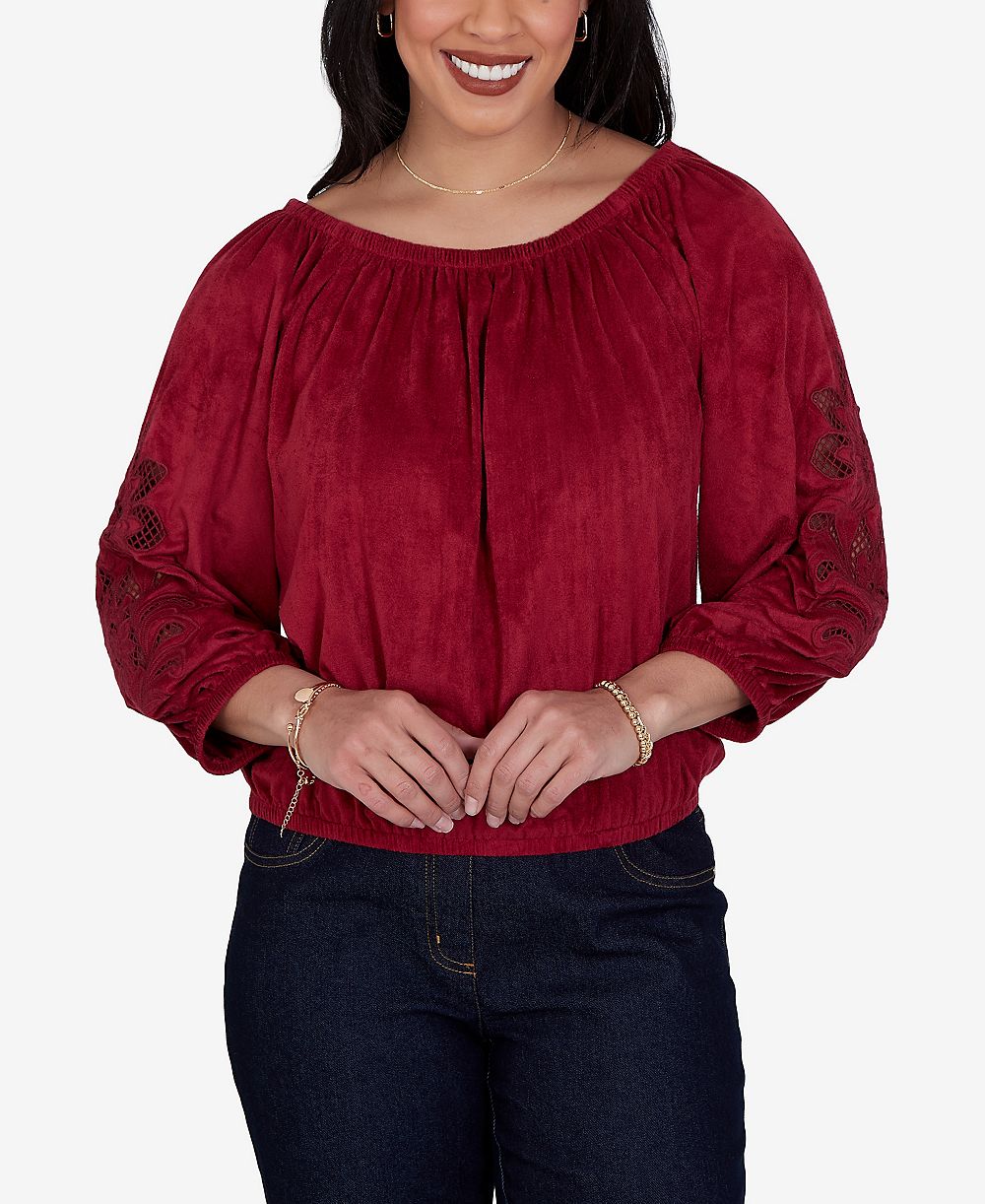 Женская блузка Ruby Rd. Petite Embroidered Scoop-Neck 3/4-Sleeve
