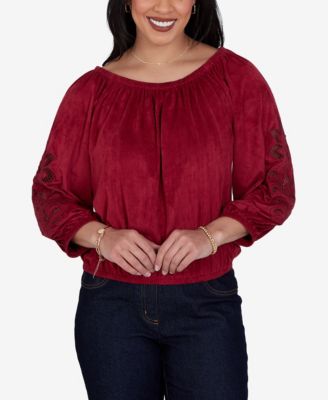 Ruby Rd. Petite Embroidered Scoop-Neck 3/4-Sleeve Blouse