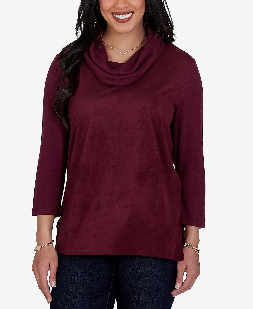 Ruby Rd. Petite Cowl Neck 3/4-Sleeve Side-Slit Blouse