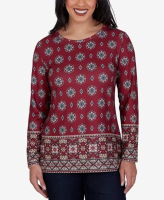 Трикотажный топ Ruby Rd. Petite Medallion Long-Sleeve Knit