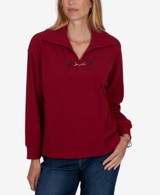 Ruby Rd. Petite Knt Premium Rib Collared Long-Sleeve Top