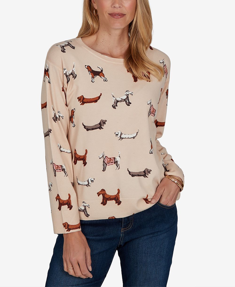 Ruby Rd. Women's Petite Dog-Print Long-Sleeve Pullover