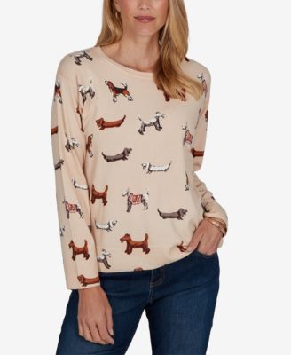 Ruby Rd. Women's Petite Dog-Print Long-Sleeve Pullover