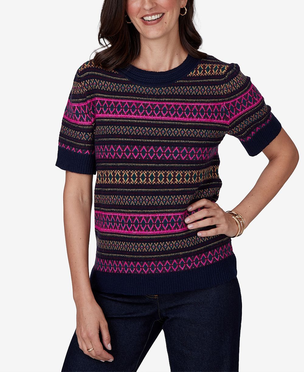 Женский свитер Ruby Rd. Petite Fair Isle Short-Sleeve Scoop Neck