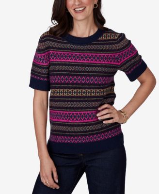 Женский свитер Ruby Rd. Petite Fair Isle Short-Sleeve Scoop Neck