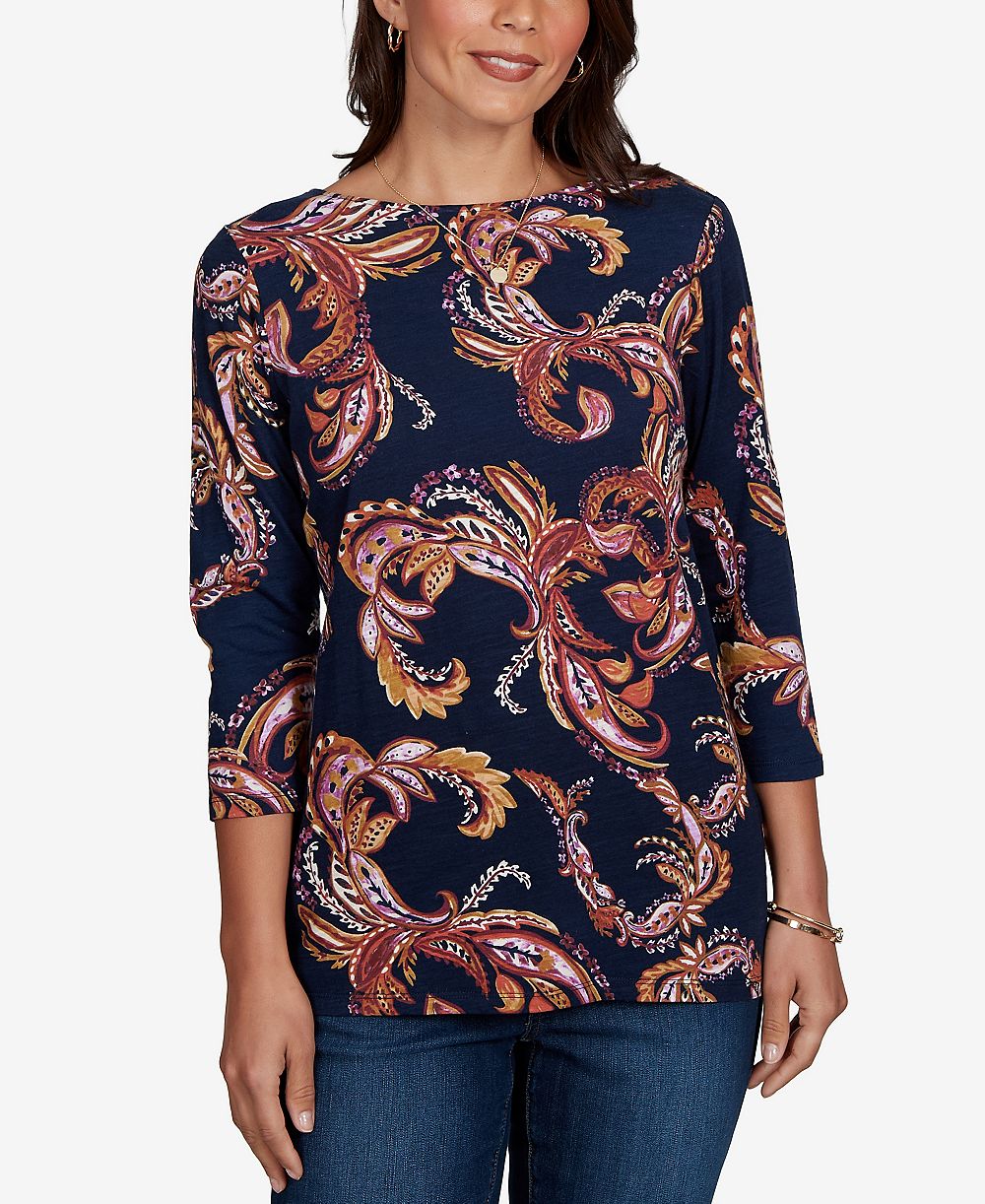 Женский топ Petite с принтом Paisley и вырезом Boat Neck