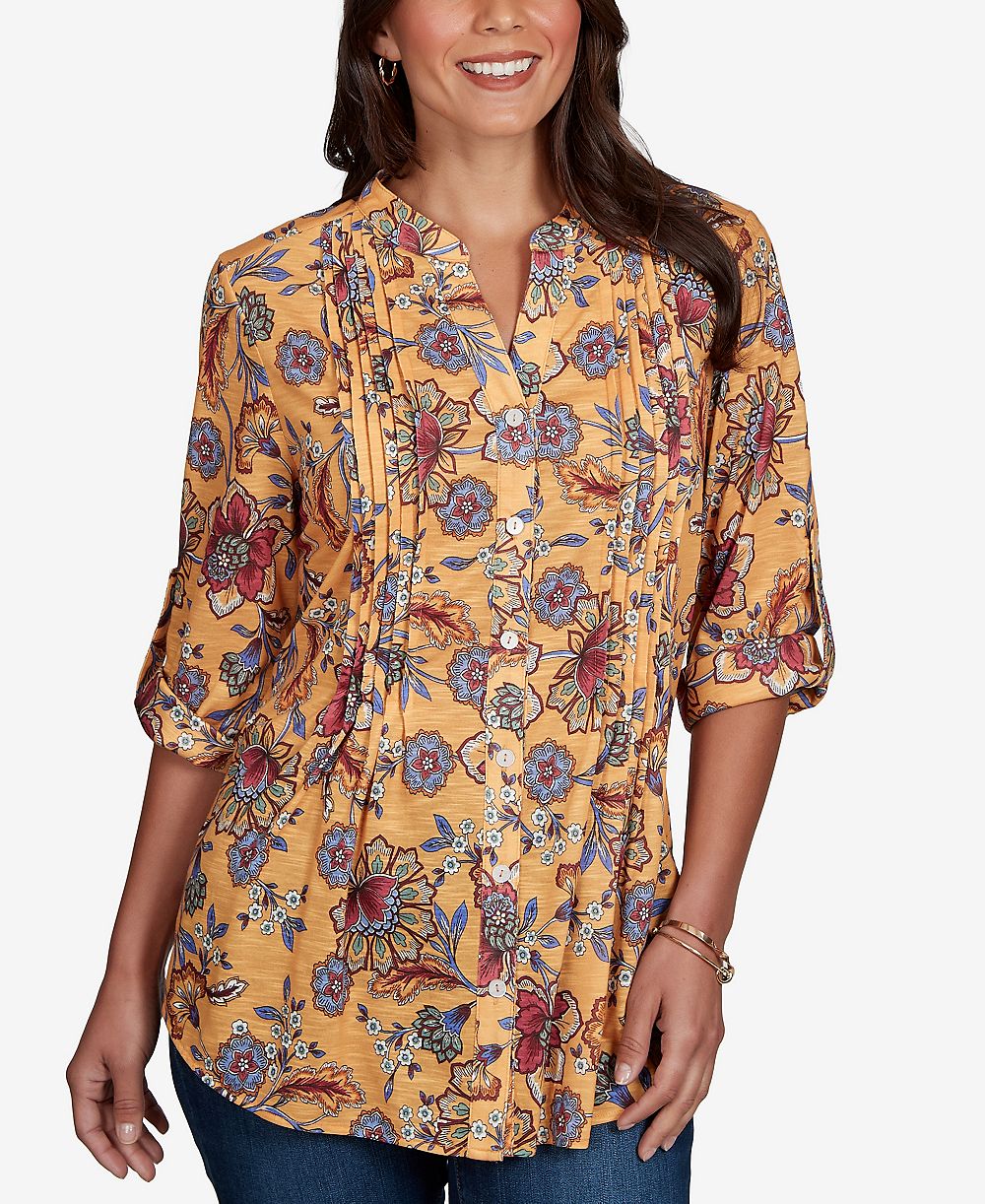 Ruby Rd. Petite Vines Henley 3/4-Sleeve Button-Front Top