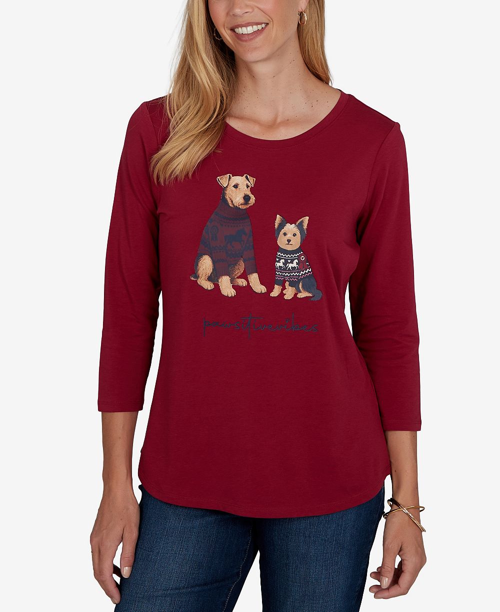 Женская хлопковая футболка Ruby Rd. Petite Pawsitive с воротником boat neck