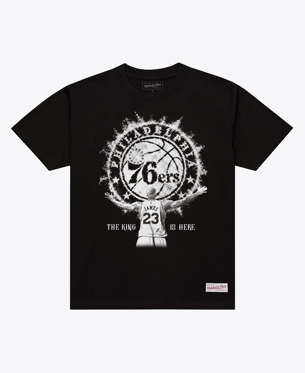 Мужская футболка Mitchell & Ness с принтом Леброна Джеймса, черная, Филадельфия 76ers