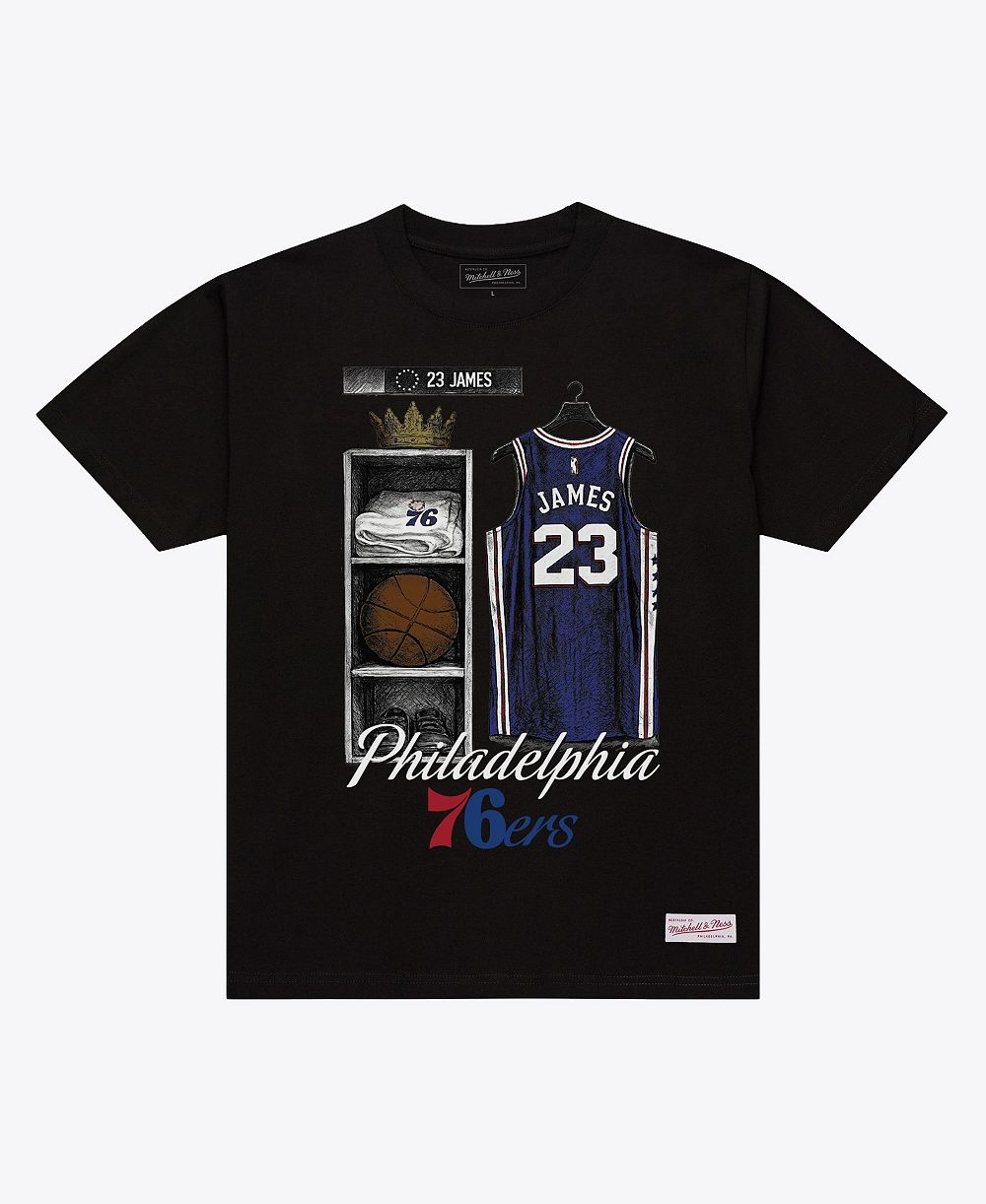 Мужская футболка Mitchell & Ness Black Philadelphia 76ers LeBron James Locker Room