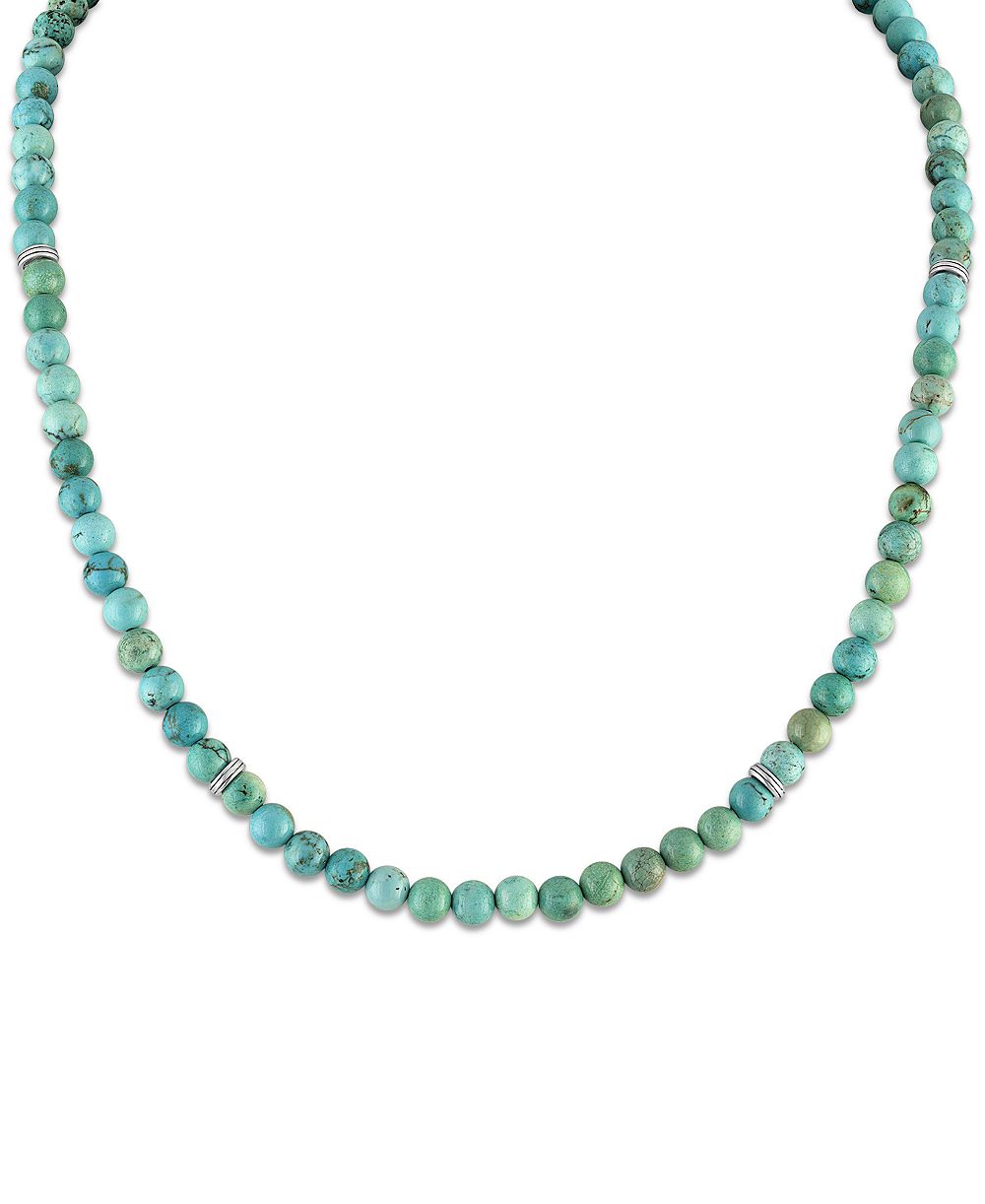 Esquire Men's Jewelry Turquoise Beaded Chain Necklace in Sterling Silver