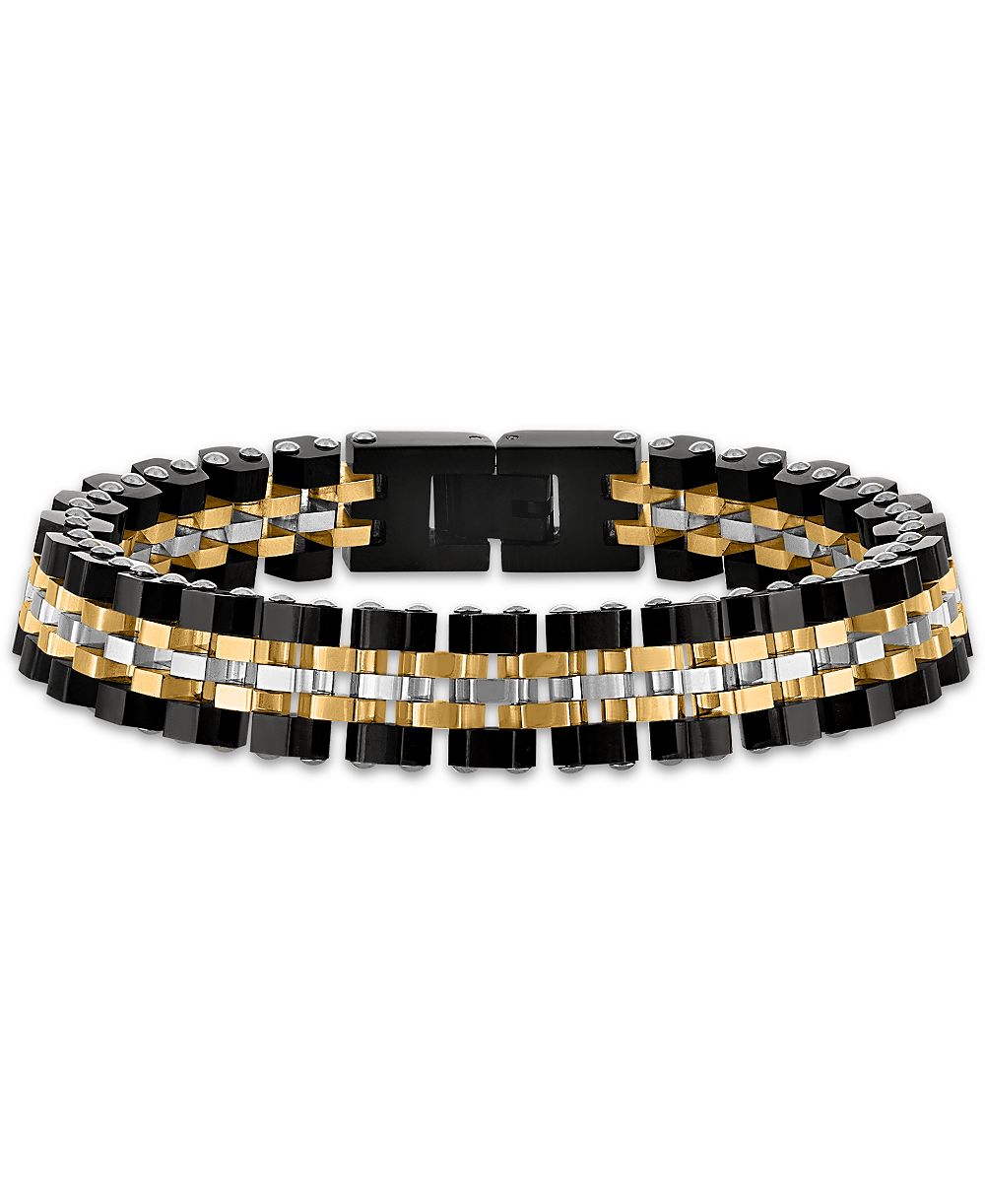 Esquire Men's Jewelry Tri-Color Polished Hexagon Links Bracelet