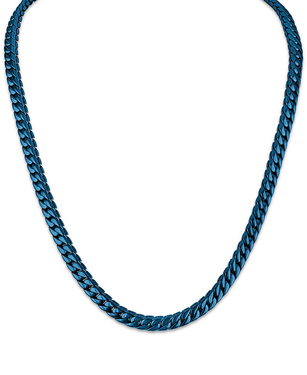 Мужское ожерелье Esquire Men's Jewelry из нержавеющей стали с синим ионным покрытием, плетение curb, двойной слой, 22" (4 мм)