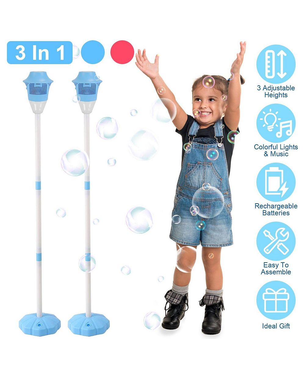 ZENY 3-in-1 Rechargeable Standing Bubble Machine with Music and Lights, Adjustable Height, 2-Pack, Ages 3+