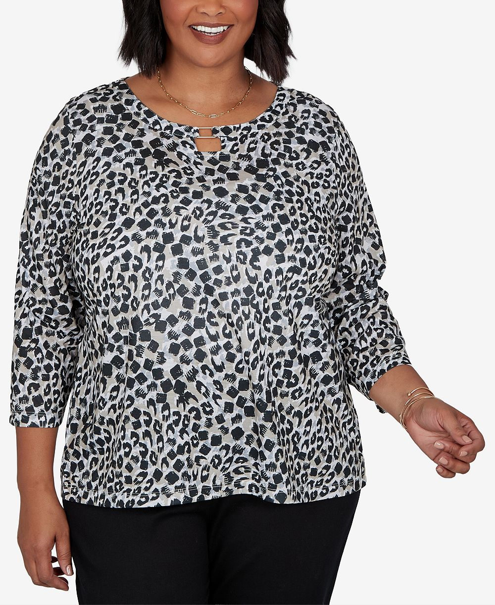 HEARTS OF PALM Plus Size блузка с принтом животные и рукавом 3/4
