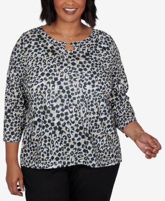 HEARTS OF PALM Plus Size Animal-Print 3/4-Sleeve Blouse