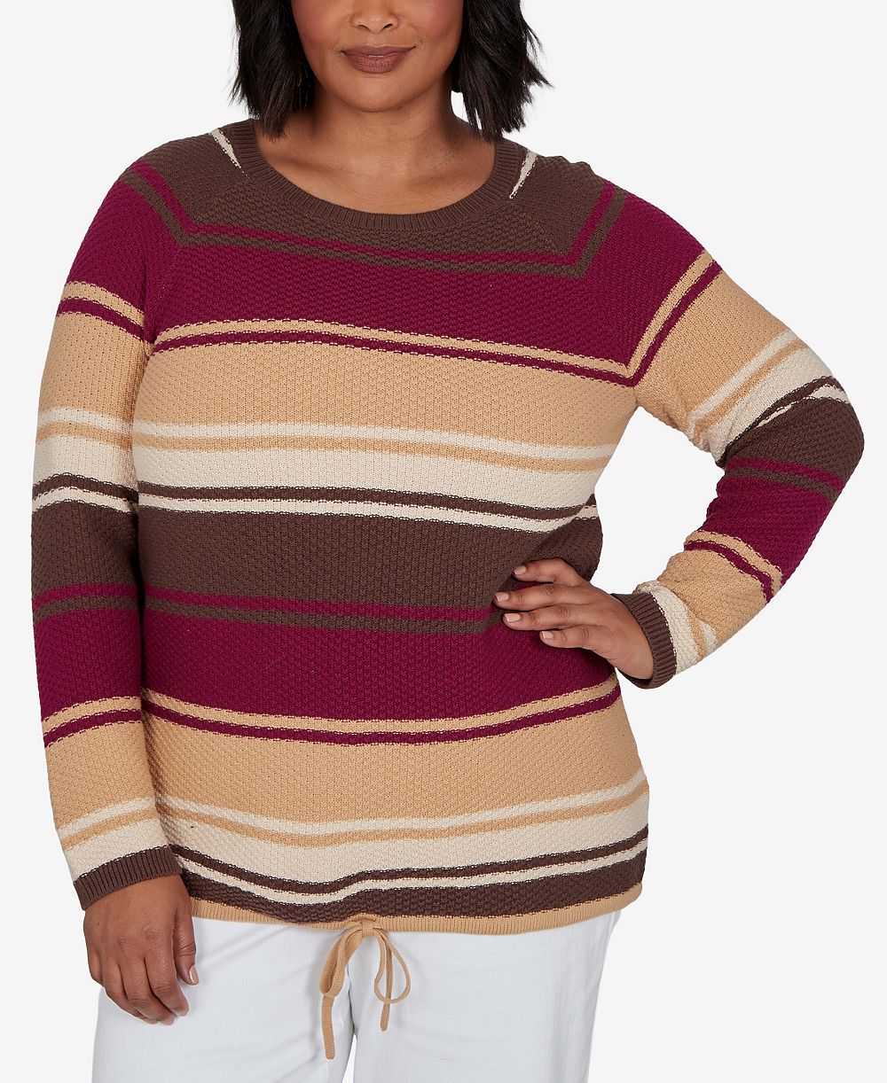HEARTS OF PALM Plus Size Stripe Long-Sleeve Crewneck Pullover