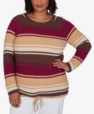 HEARTS OF PALM Plus Size Stripe Long-Sleeve Crewneck Pullover