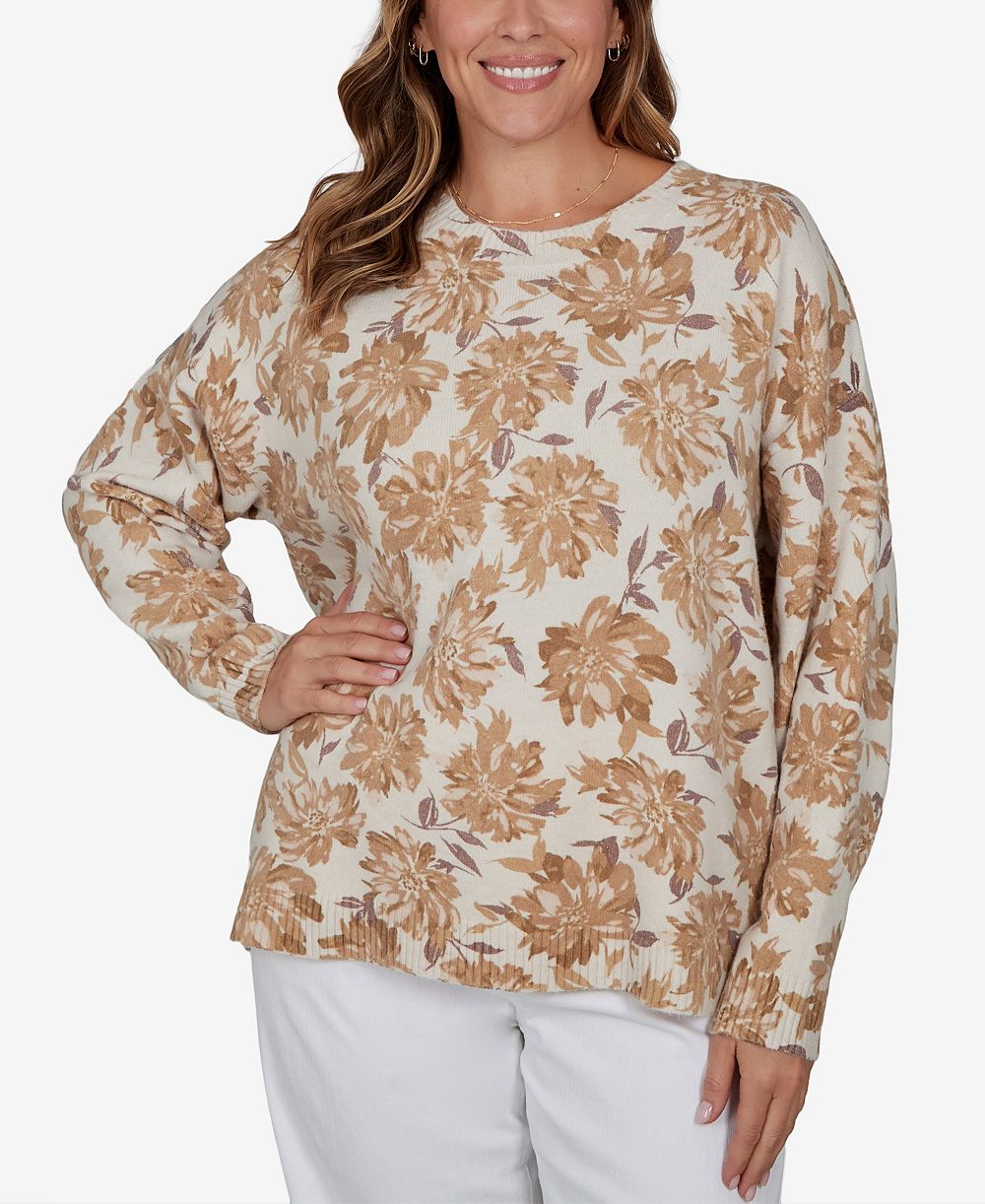 Свитер HEARTS OF PALM Plus Size Floral-Print Crewneck Long-Sleeve